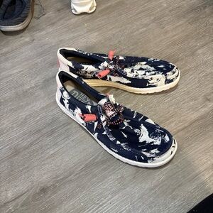Hey Dude Navy and Cream Patterned Loafers
